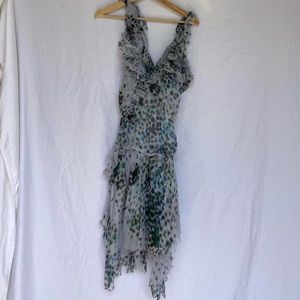 Y2k Max studio grey printed asymmetrical silk ruffled dress
